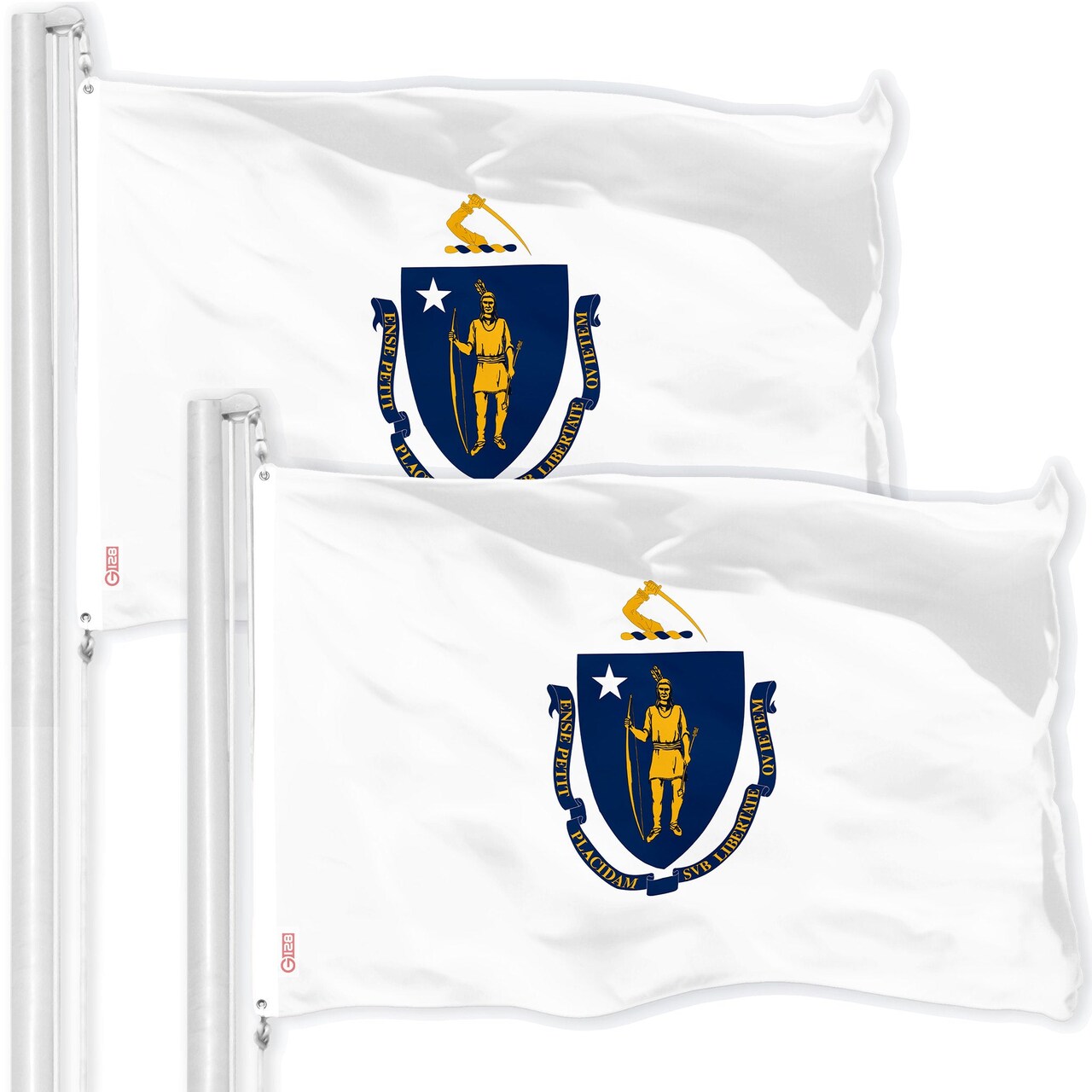 G128 2 Pack: Massachusetts MA | 3x5 Ft | Printed 150D Polyester - Indoor/Outdoor, Vibrant Colors, Brass Grommets, Quality Polyester, Much Thicker More Durable Than 100D 75D Polyester